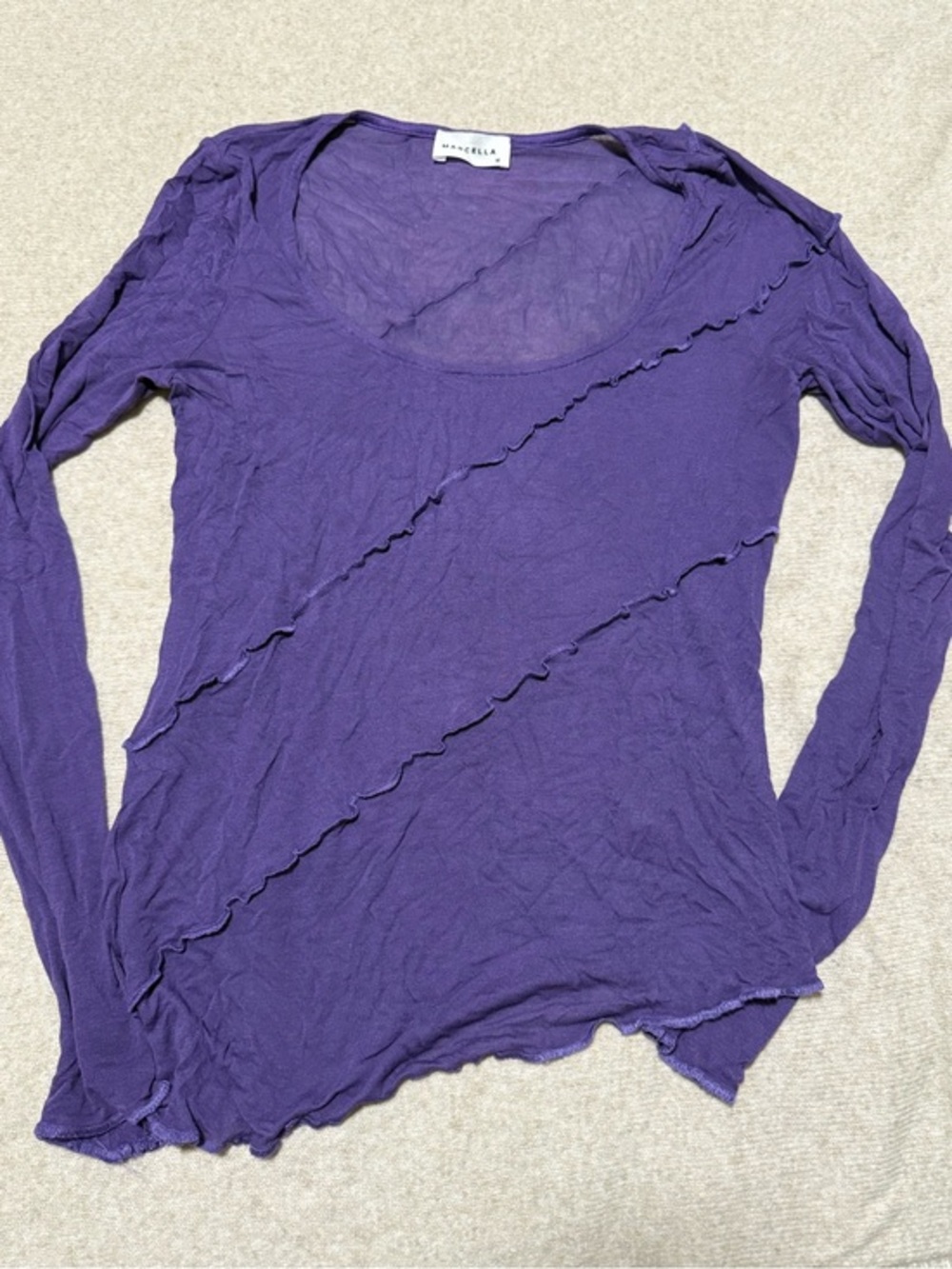 MARCELLA Violet Diagonal Ruffle Long-Sleeve Top